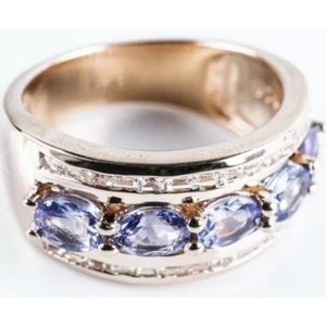 925 Silver Ring Natural Tanzanite 1.40ct and 30 Sapphire Appraise $1240 Size 7.5